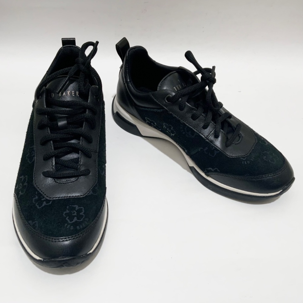 Ted Baker Aylaa Black Leather Floral Trainers Magnolia-Print Fashion Sneakers 7 - Picture 10 of 12